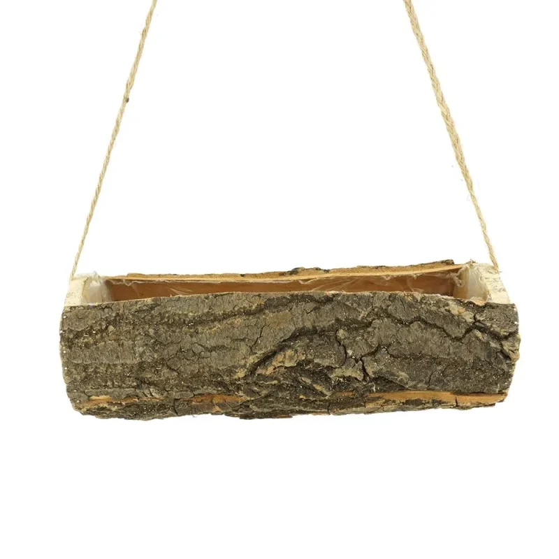 wooden hanging bark planter 11 3 4 horizontal design