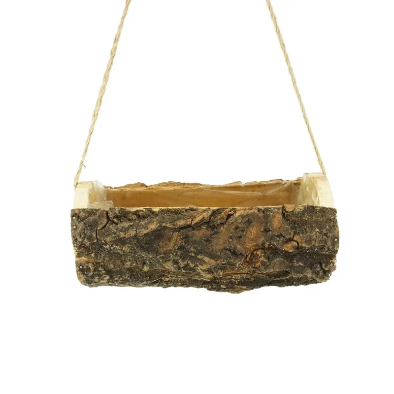 wooden hanging bark planter 8 horizontal