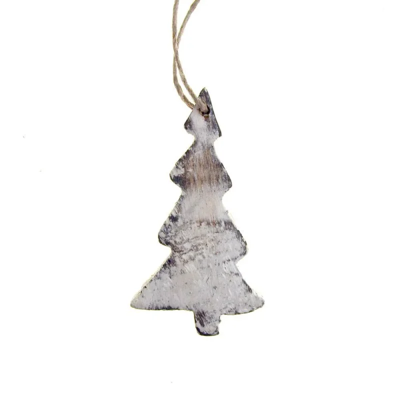 wooden hanging christmas tree ornament 4 inch white