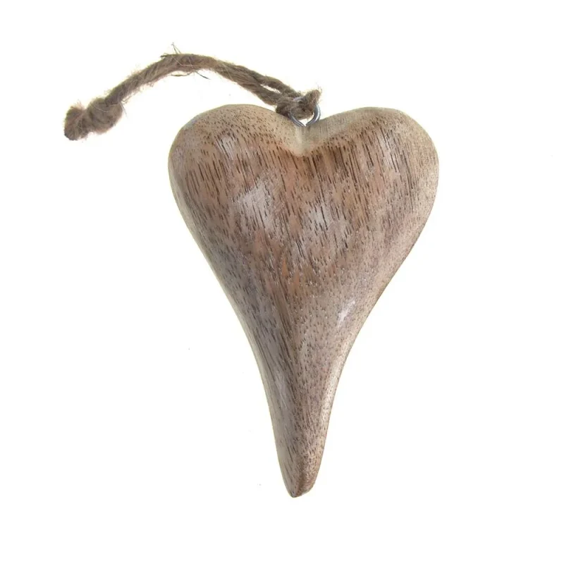 wooden heart christmas ornament white wash 4 inch