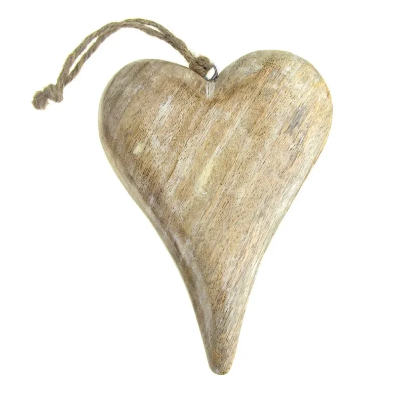 wooden heart christmas tree hanging ornament 6 white wash