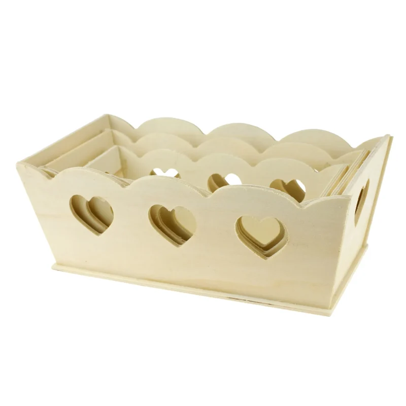 wooden heart shapes tray set 3 piece assorted sizes