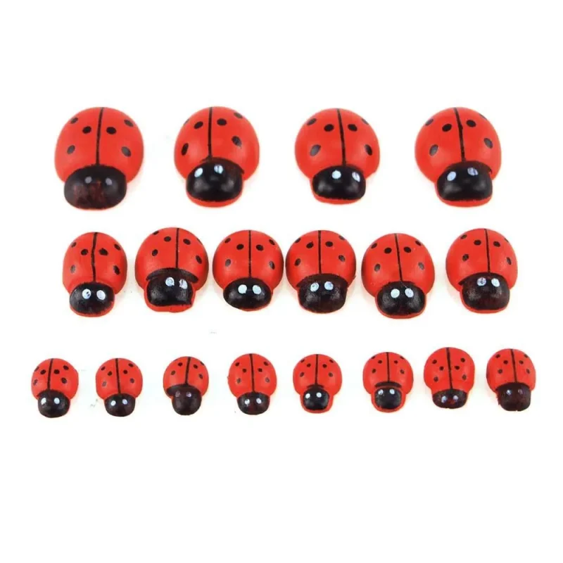 wooden lady bug favors 3 sizes 18 piece set self adhesive