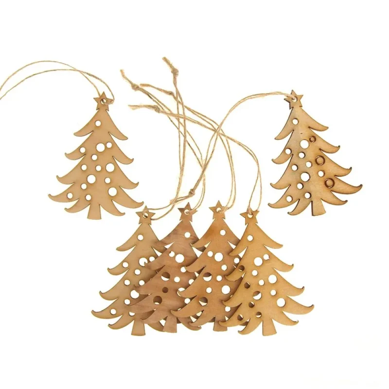 wooden laser cut christmas tree ornaments 6 pack 2 4 x 3