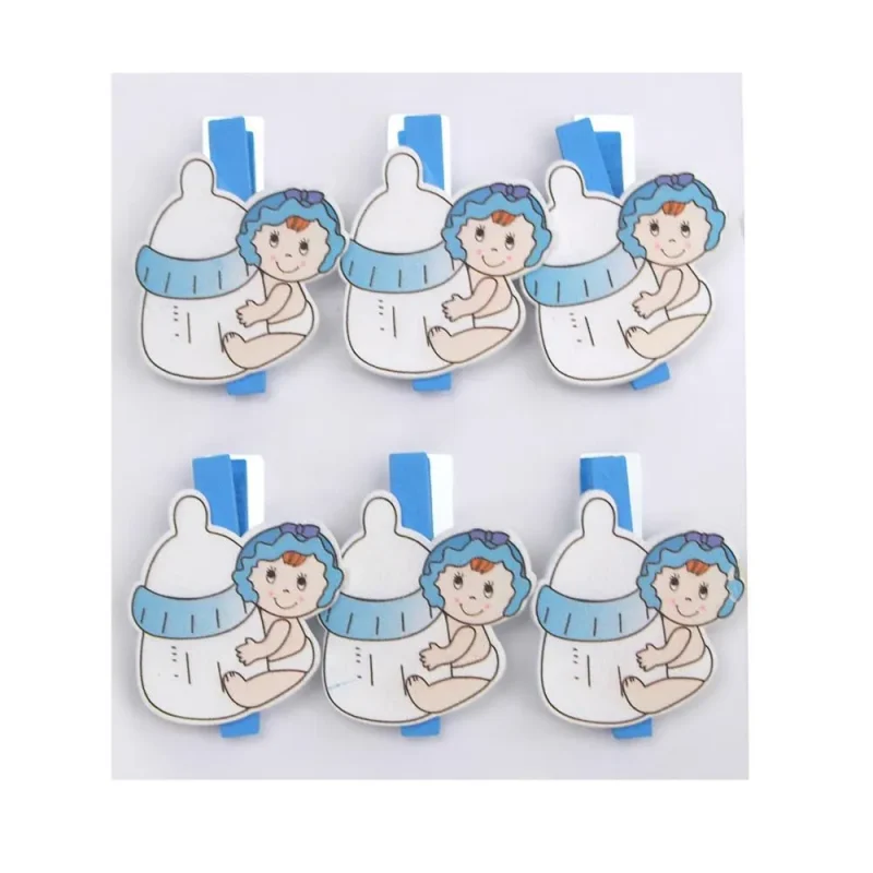 wooden milk bottle baby clothespins 2 blue set of 6