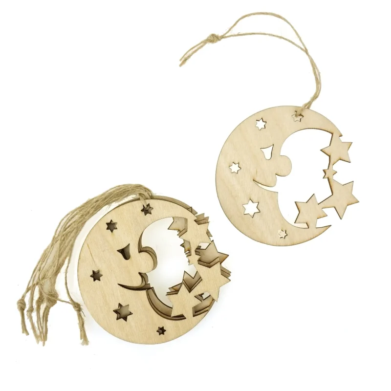 wooden moon laser cut ornaments natural 3 inch 6 pack