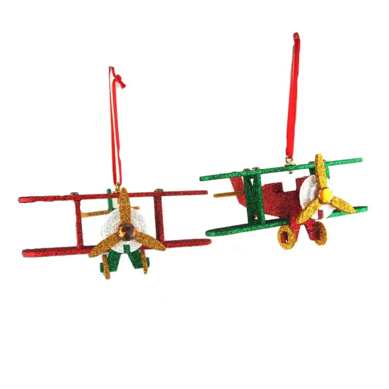 wooden north pole plane ornaments 5 5 inch 2 pack