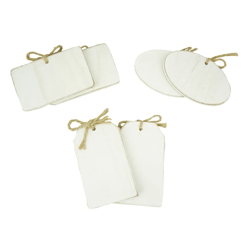 wooden oval gift tags white wash finish 4 x 2 set of 6