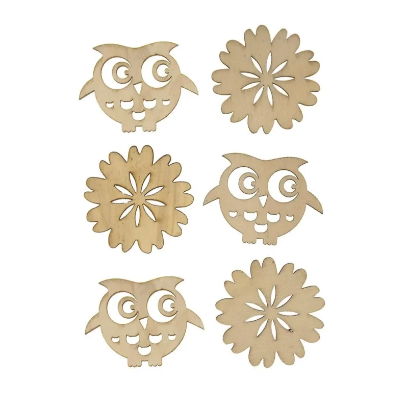 wooden owl stickers 2 natural laser cut 6 pack