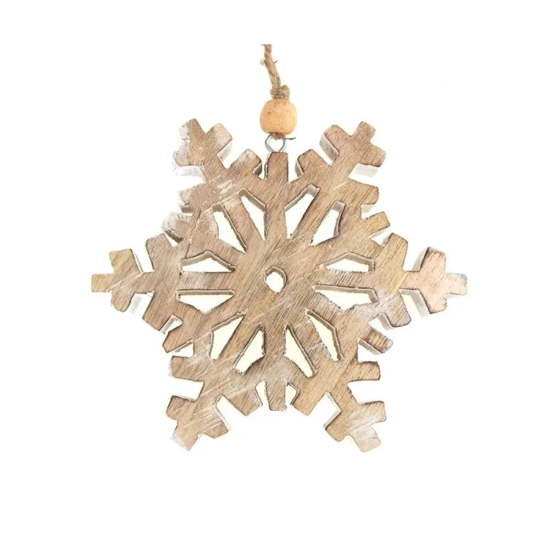 wooden snowflake christmas ornament natural white 5 inch 1