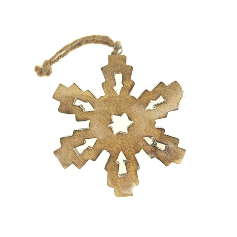 wooden snowflake christmas ornament natural white 5 inch