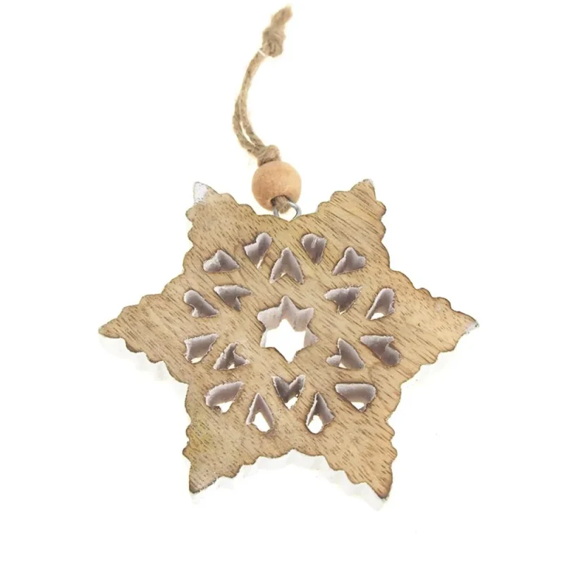 wooden snowflake ornament natural white 4