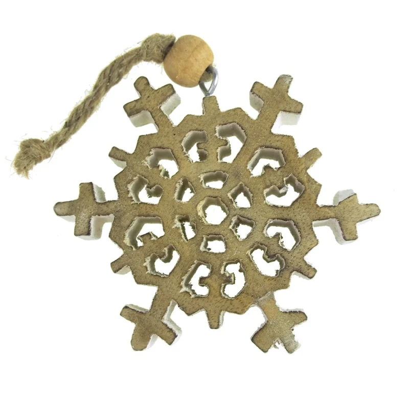 wooden snowflake ornament white wash 4 inch christmas tree decor