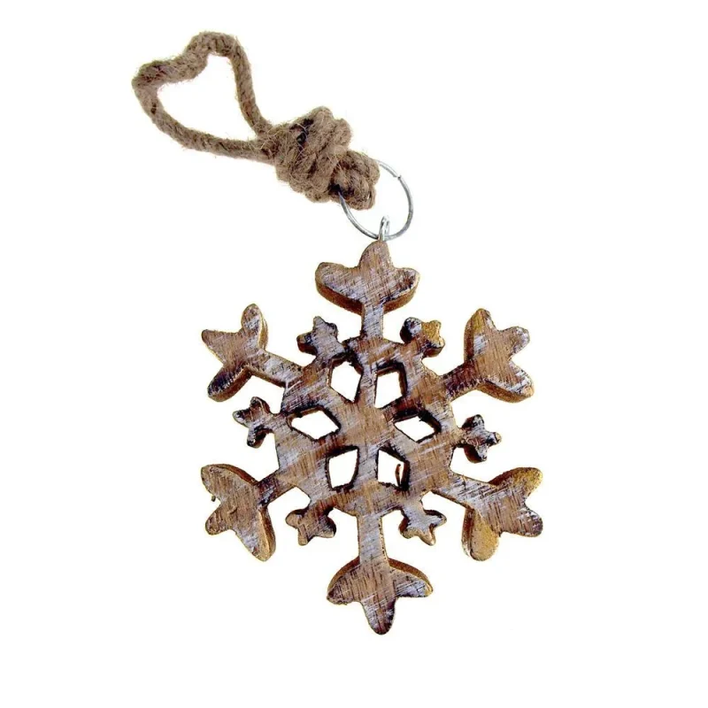 wooden stellar dendrite snowflake ornament gold 4 5 inch