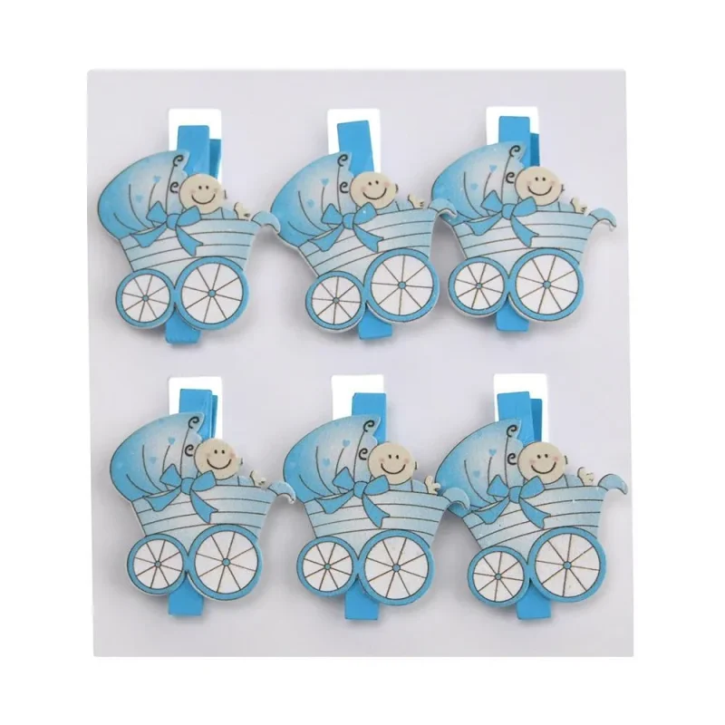 wooden stroller clothespins 6 pack 2 inch baby blue