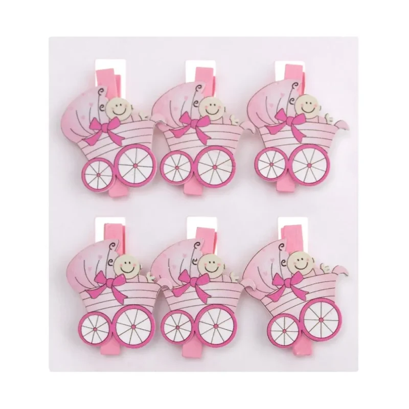 wooden stroller clothespins pink 6 pack 2 inch baby favors