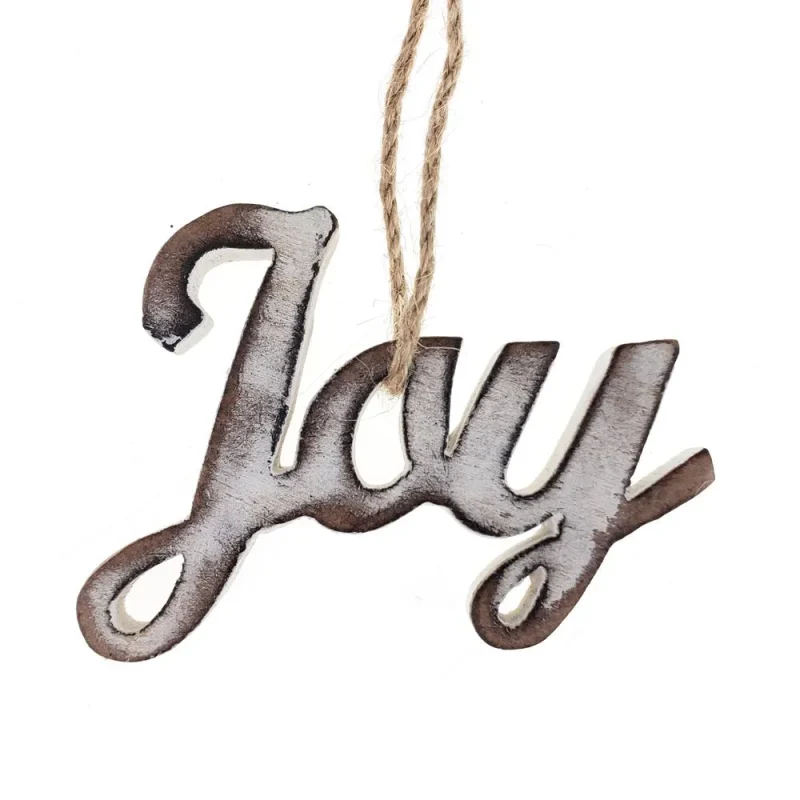 wooden whitewash joy christmas ornament 3 inch