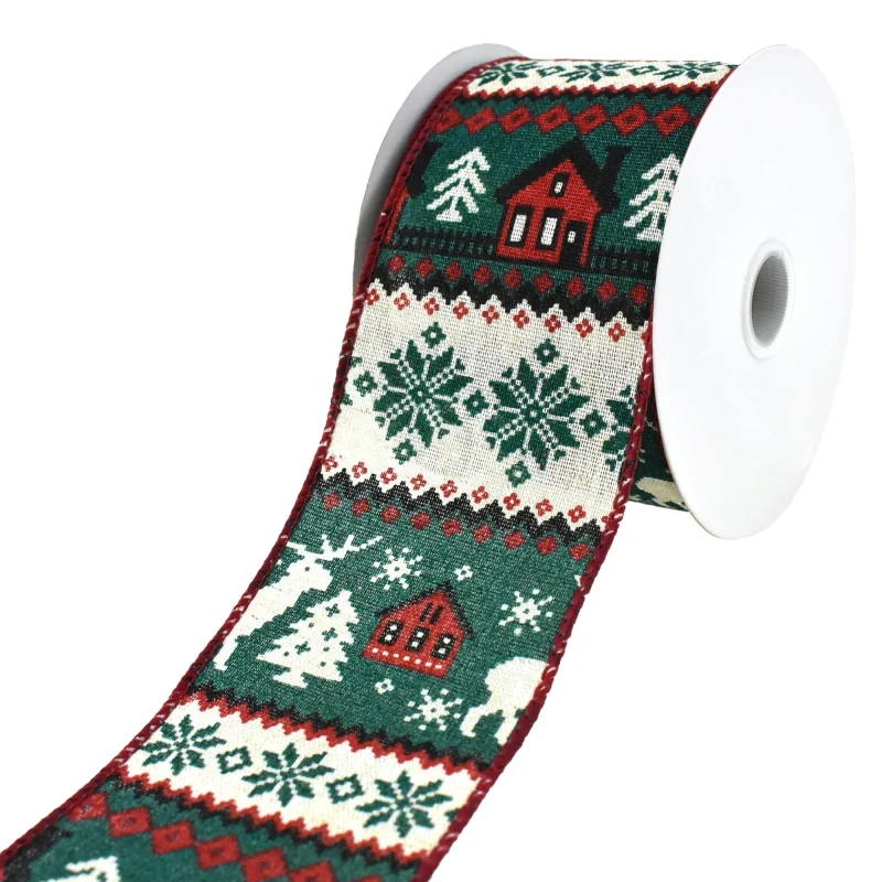 woodsy homes christmas wired ribbon 2 5 x 10yd