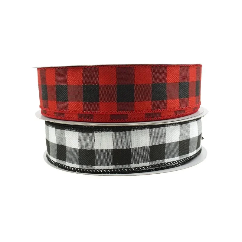 woven buffalo plaid wired ribbon 1 5 x 50 yards