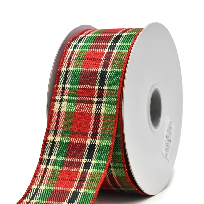 woven plaid twill wired ribbon 2 5 inch x 20 yards