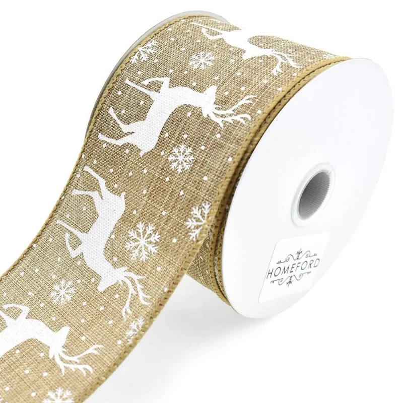 woven reindeer snowflake wired ribbon 2 5 x 10yd