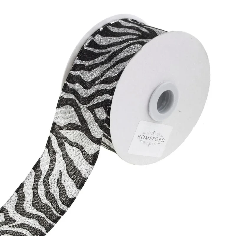 zebra print organza ribbon silver black 1 5 inch x 3 yards wired edge