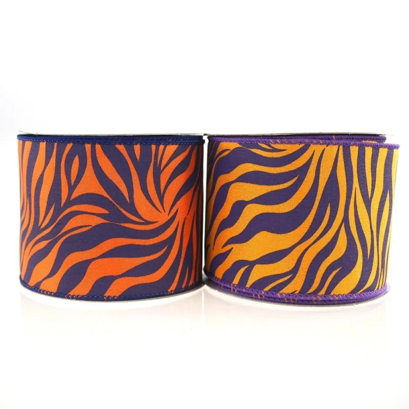 zebra print wired ribbon 2 5 x 10 yards polyester