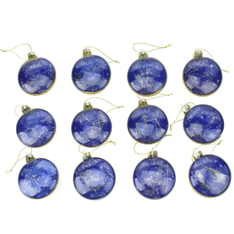 zodiac glass glitter ornaments 3 1 4 12 pack