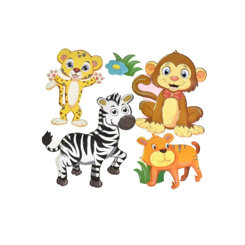 zoo buddies 3d glitter wall art stickers 5 piece set